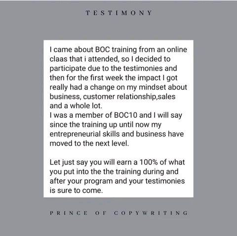 Testimonial:- an 100% ROI